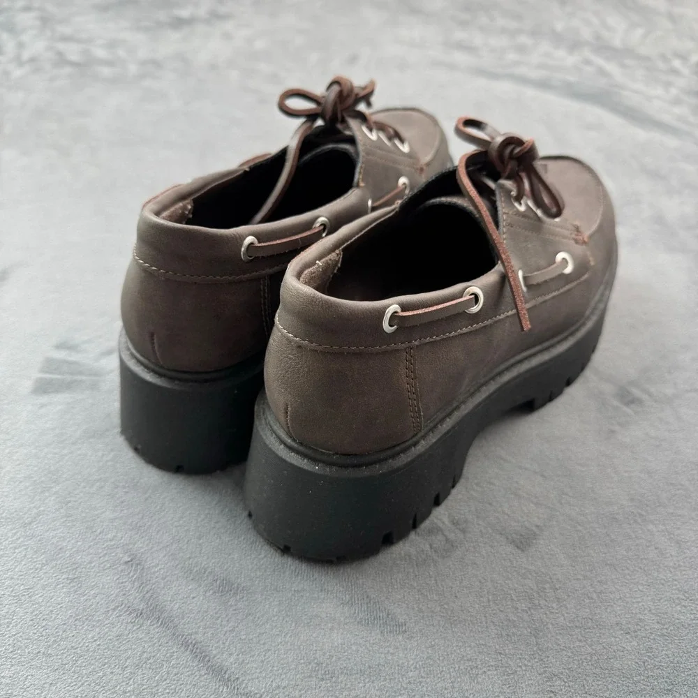 No Boundaries Brown Platform Lug Sole Boat Shoes WMNB45AM213 Womens 9